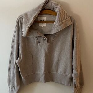 Aerie Women's Button up Cowl Neck/oversized collar light brown Sweatshirt